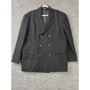 Coogi Signature Mens Black Pinstripe Embroidered Double Breasted Blazer Size 52